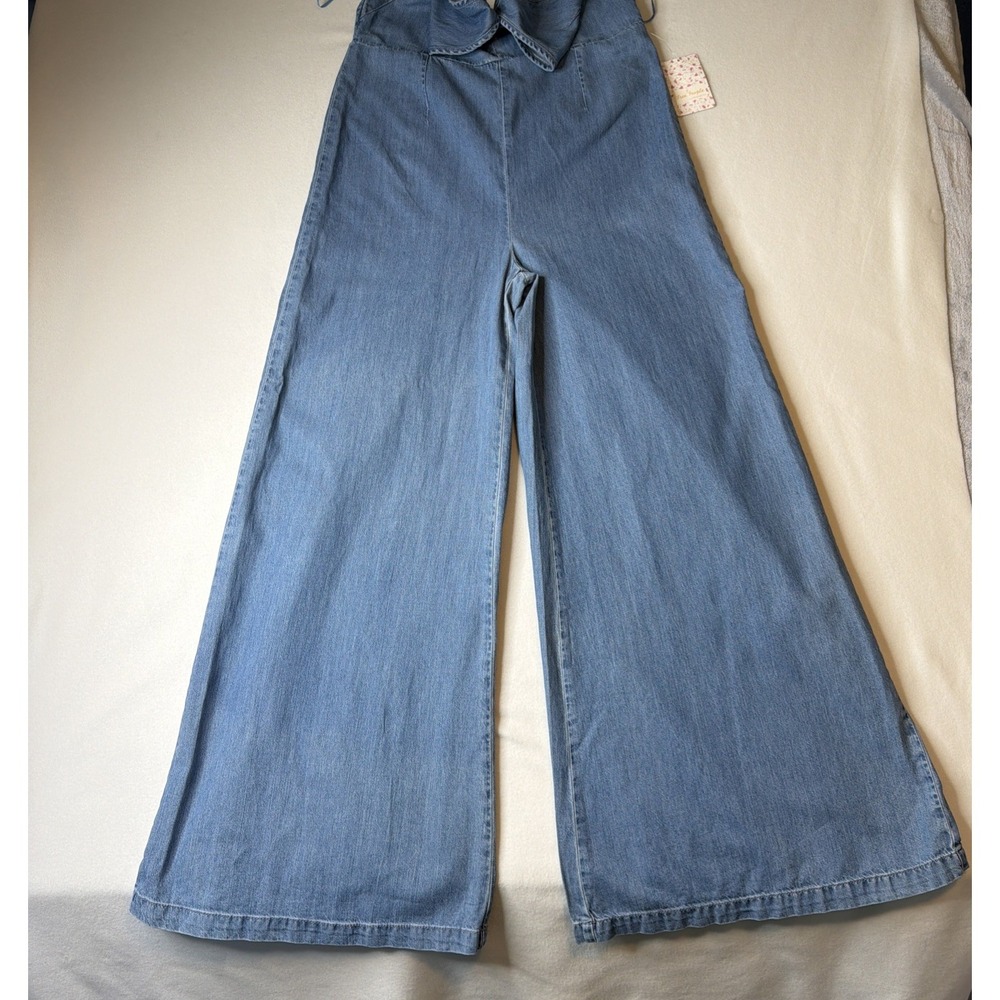 Free People Sea Breeze Blue Halter Wide Leg Jumpsuit Women's S NWT Lyocell - Picture 8 of 16